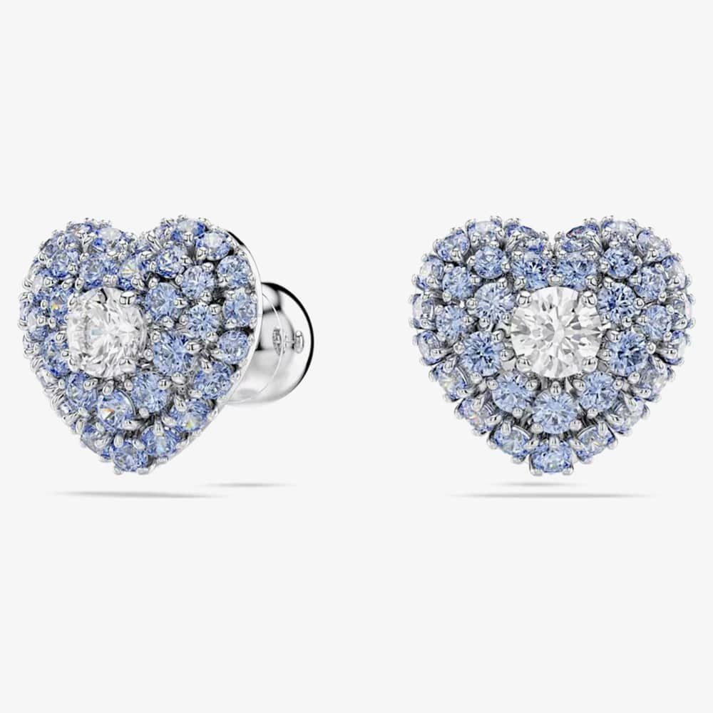 Swarovski Hyperbola Rhodium Plated Blue Heart Stud Earrings 5683576