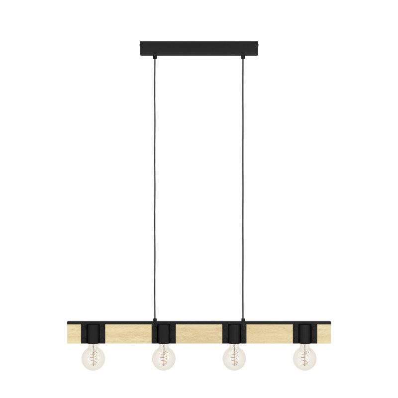 Suspension Bailrigg noire et bois E27 4 x 40 W EGLO