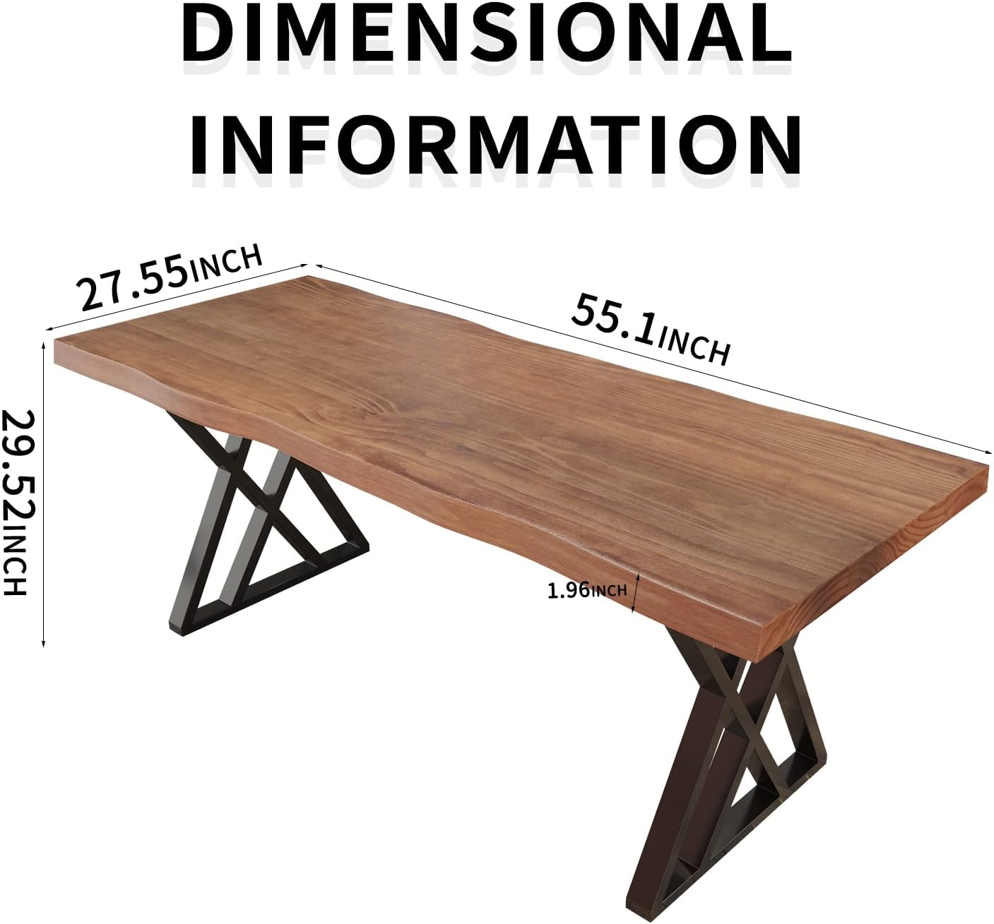 Solid Wood Computer Desk Study Office Desk 55 Writing Desk, Modern Simple Style PC Table, Black Metal Frame, Solid Wood Planks 55 D x 27 W x 29 H for Home Office Bedroom,Rustic Brown