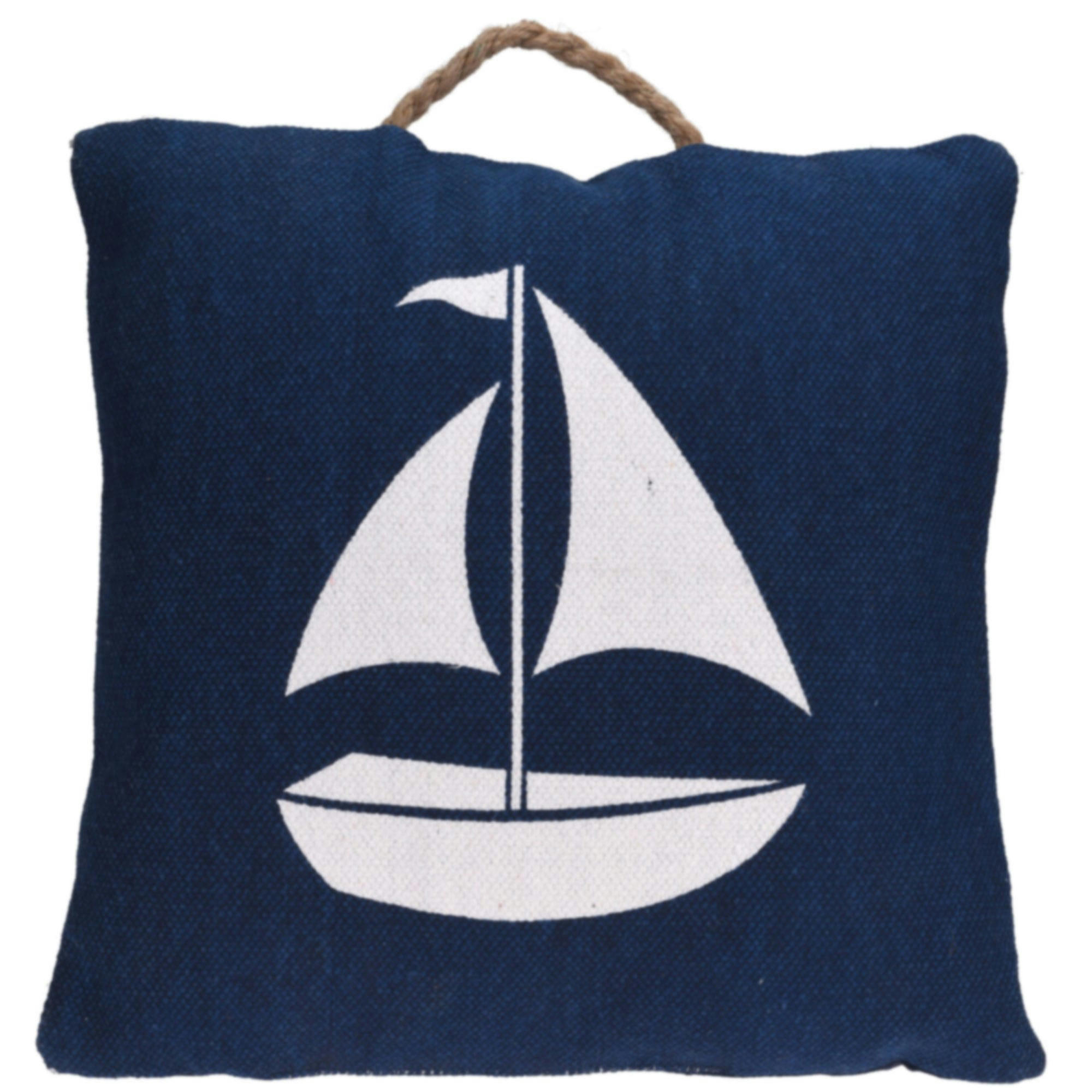 - Set de 3 coussins en coton bleu blanc et beige - 45x45cm