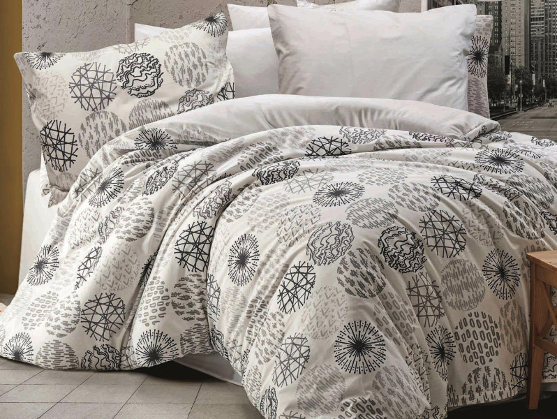 Pościel 160x200 Arabella 1 szara biała czarna kółka Cottonlove Exclusive