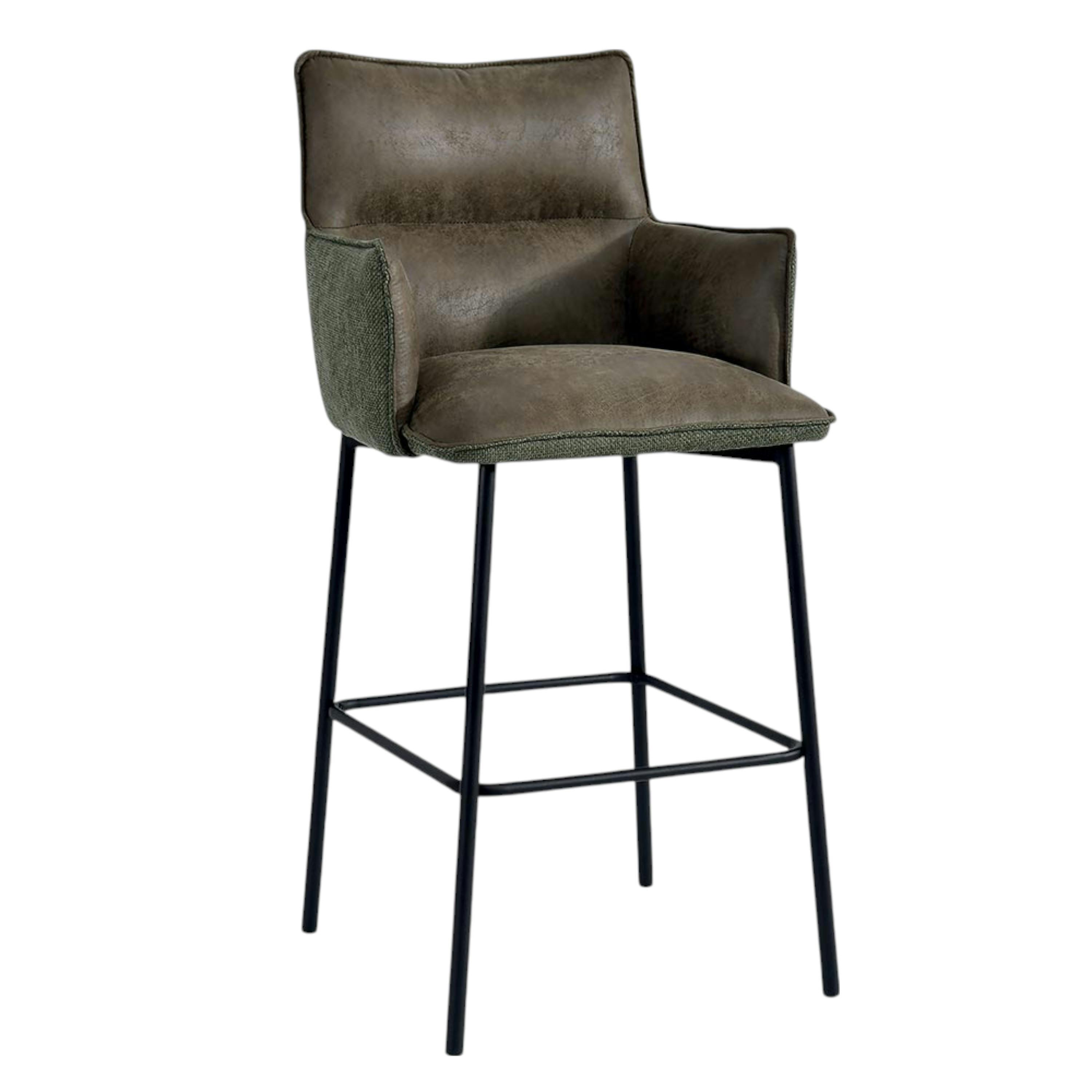 Tabouret bar bi-matière vert avec dossier (lot de 2) KERALA