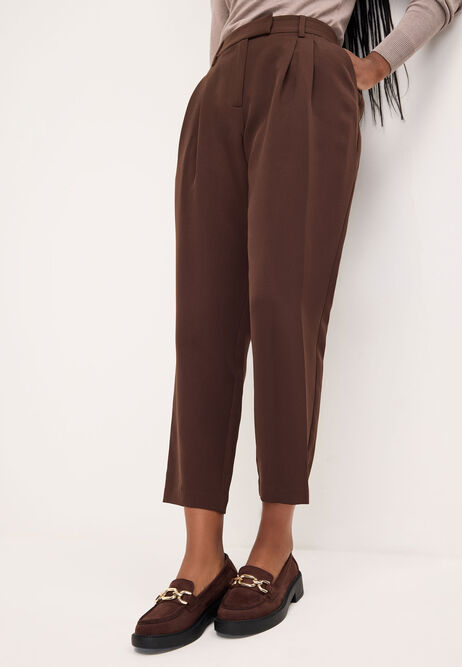 Womens Chocolate Brown Tapered Leg Trousers