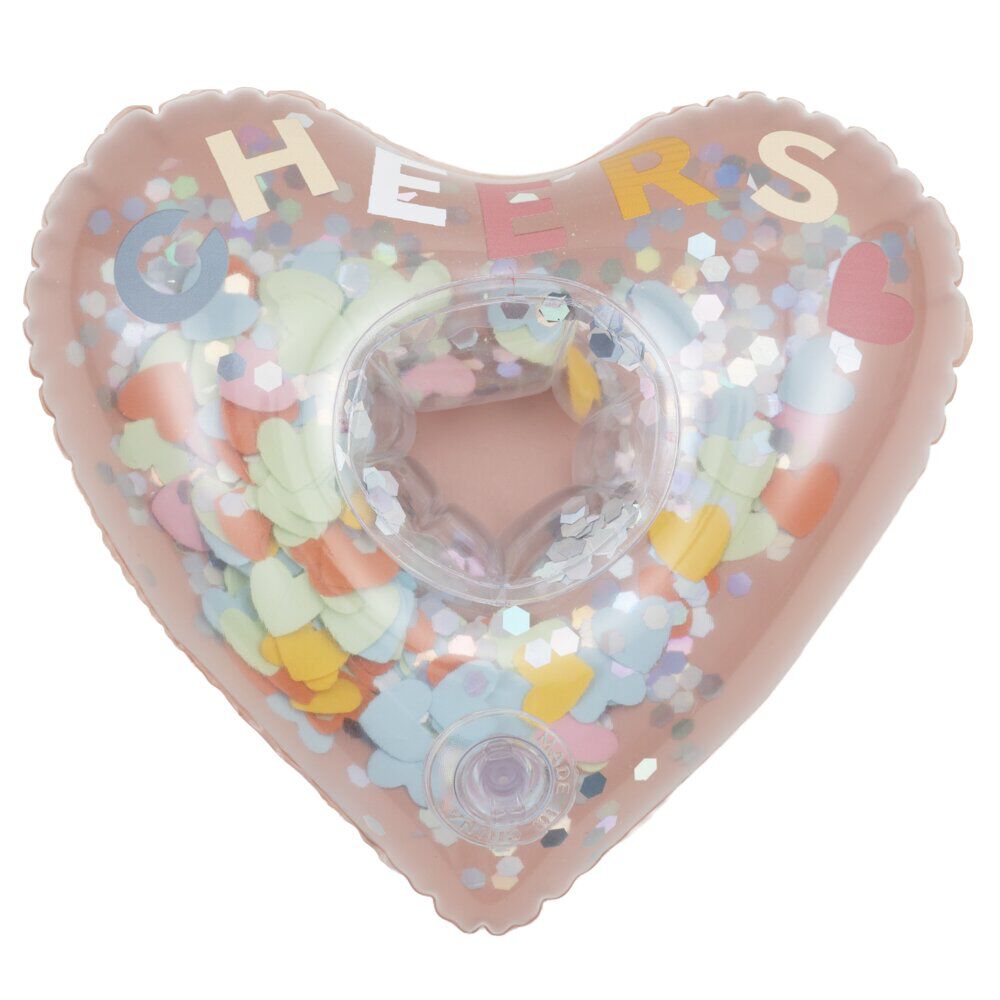 Porte-verre gonflable Funky forme coeur intérieur paillettes multicolores 17x20cm