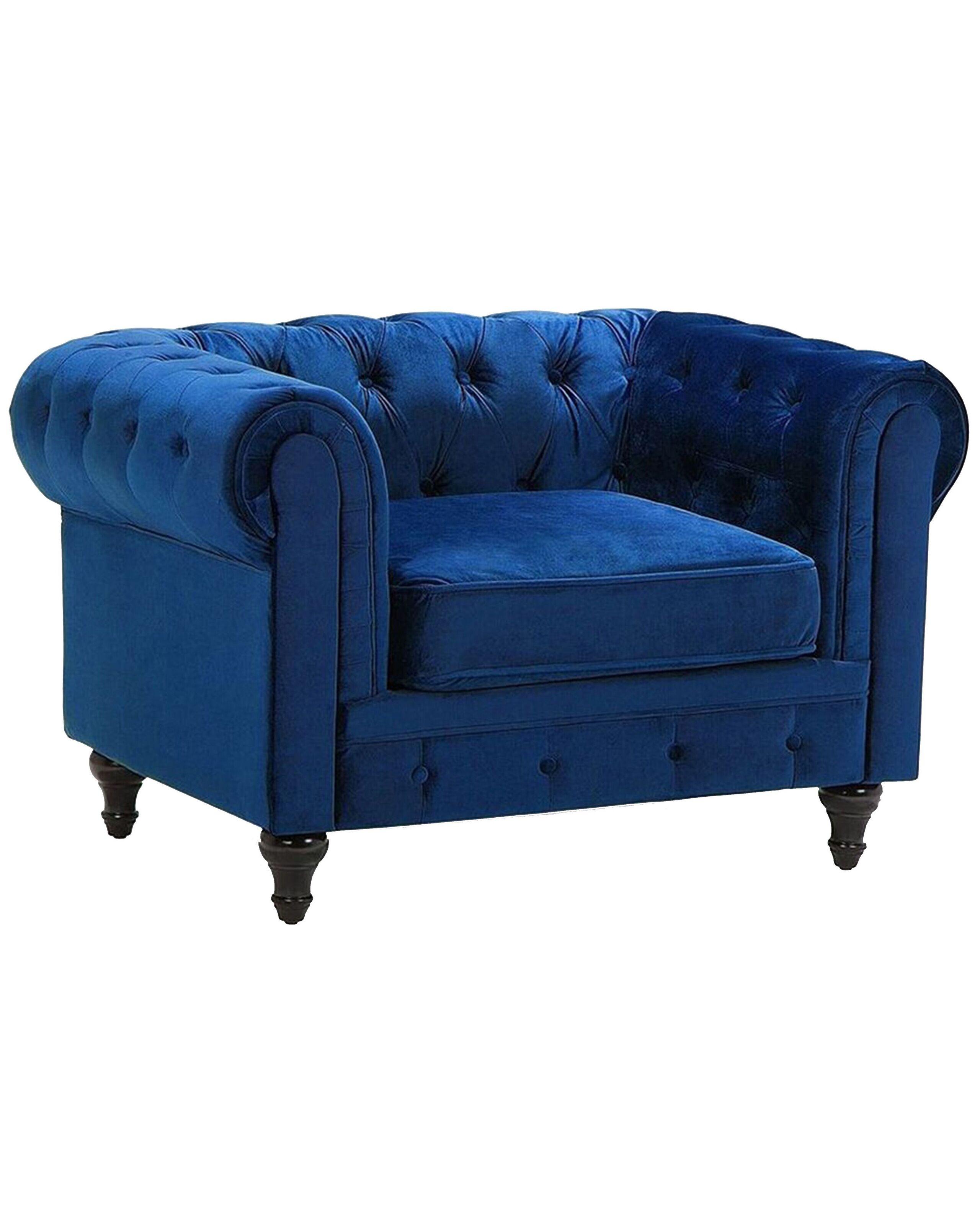 Fotel krzesło chesterfield welur niebieski