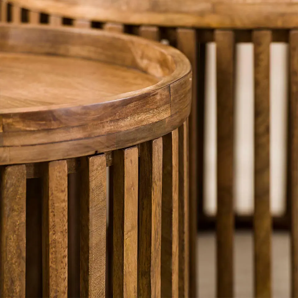 Kalfort Salontafel Namra set van 2 mangohout zandkleur 50x50x35cm, 65x65x40cm