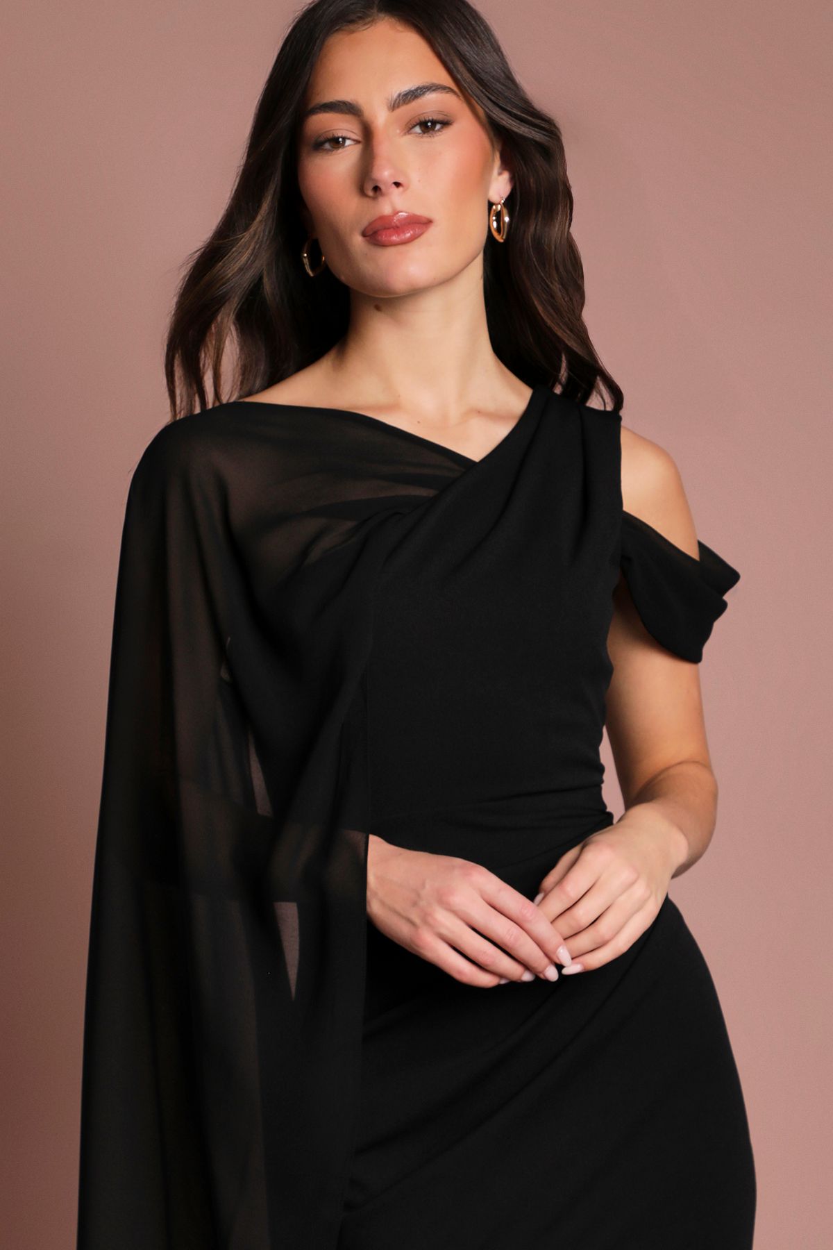 Coast One Shoulder Chiffon Cape Crepe Maxi Dress