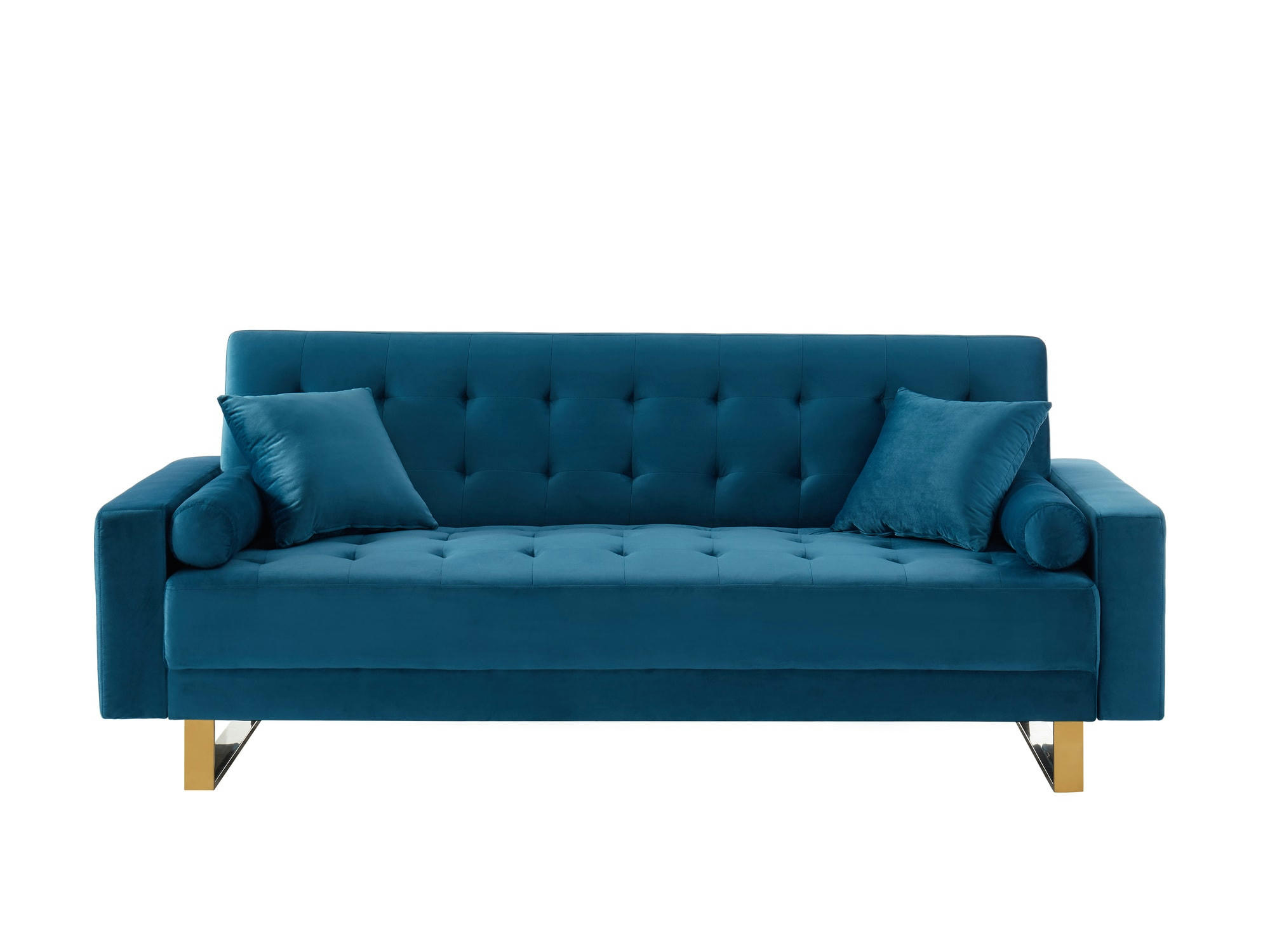 AUGUSTE - Canapé droit convertible en velours 3 places bleu canard