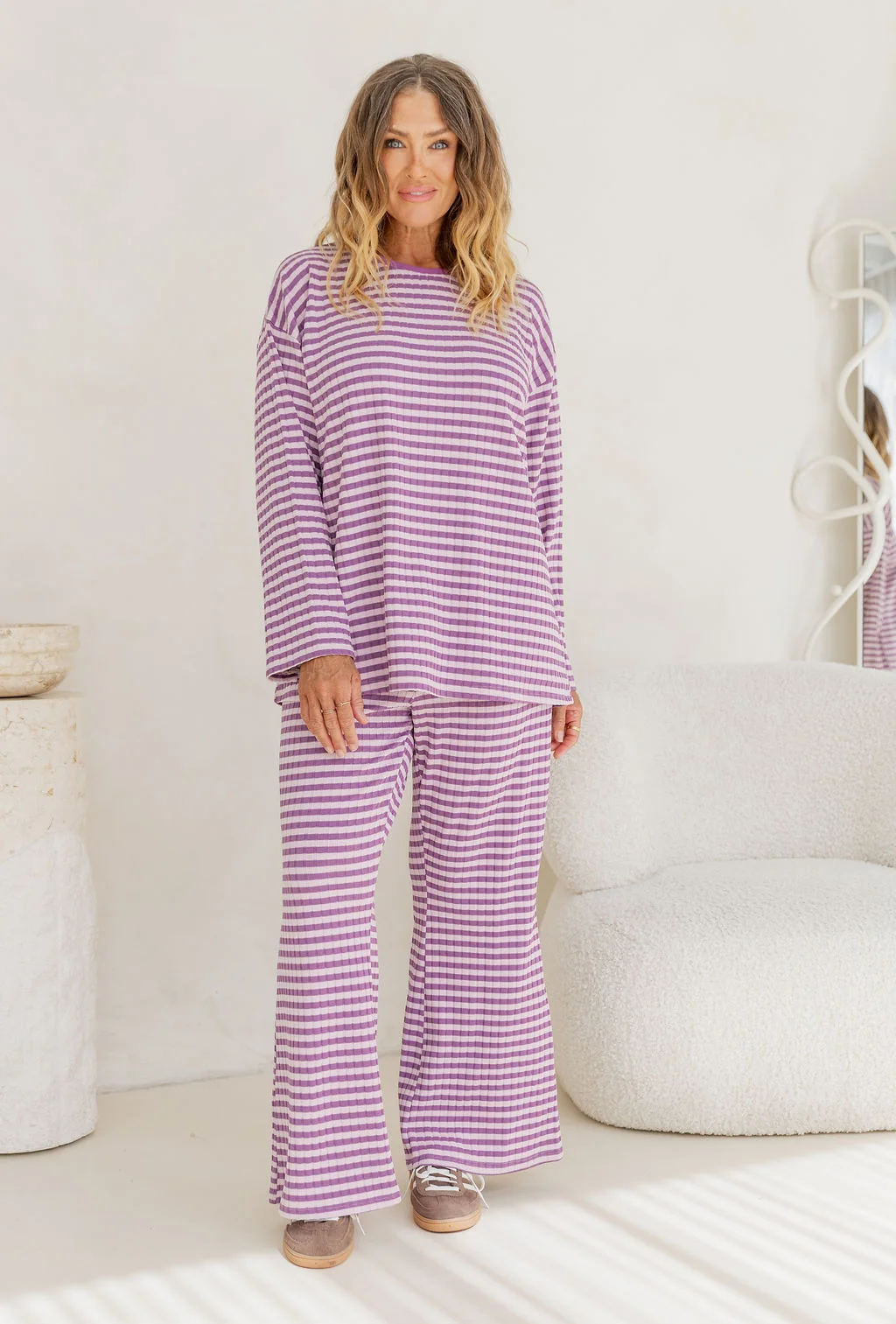 Henry Lounge Knit Pant in Purple/Lilac Stripe