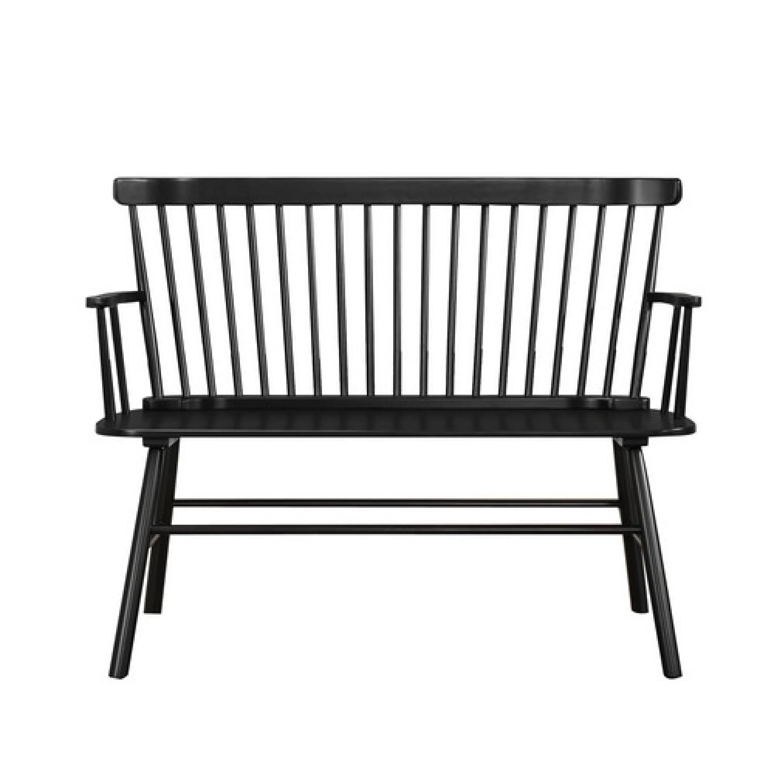 Transitional Style Curved Design Spindle Back Bench with Splayed Legs,Black