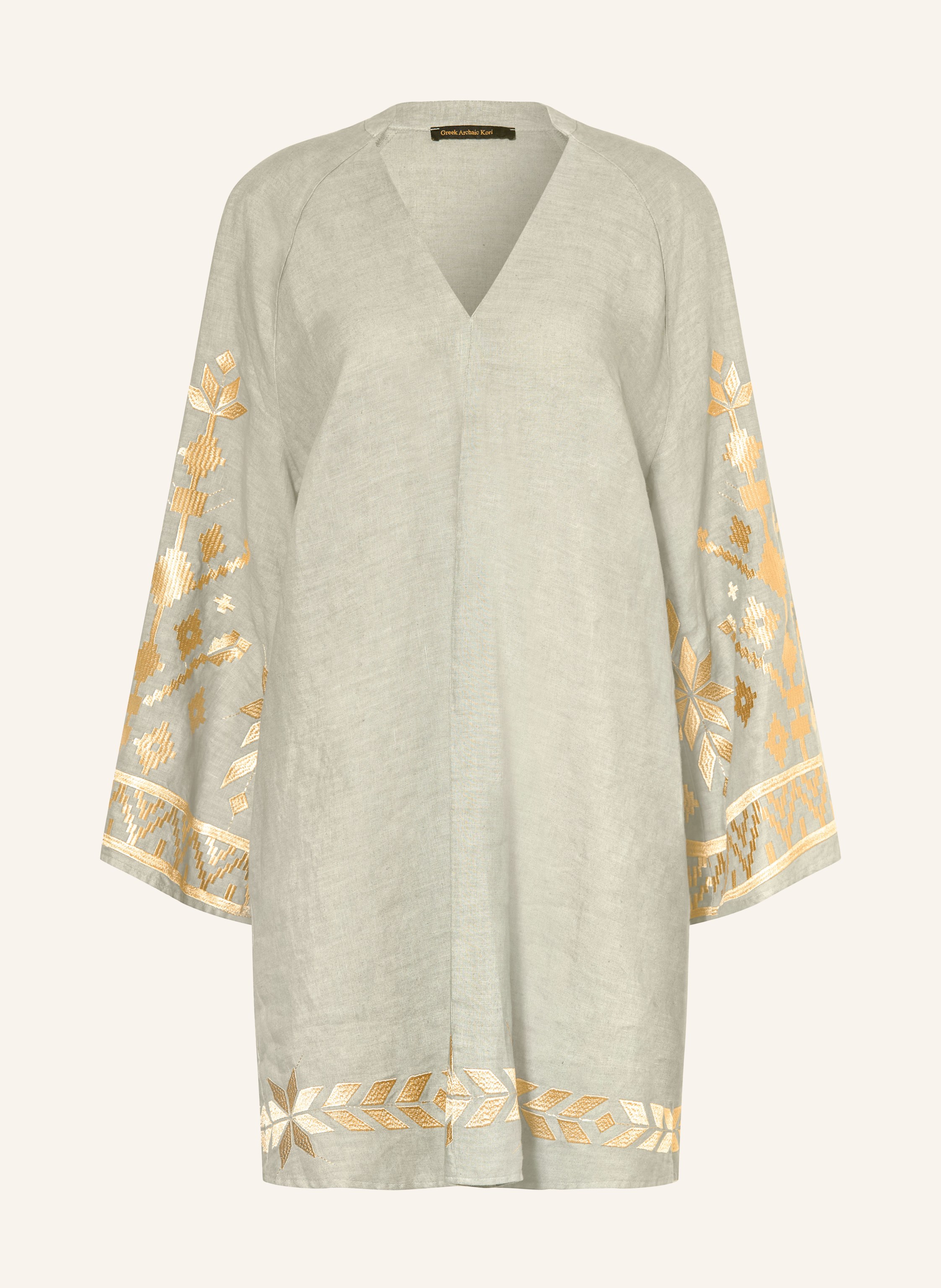 Greek Archaic Kori Strandkleid IOS aus Leinen mit Glitzergarn