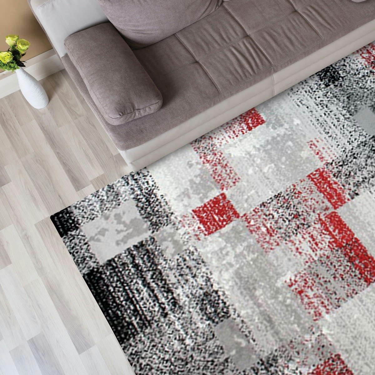METRO - Tapis vintage effet cube gris rouge 133x190