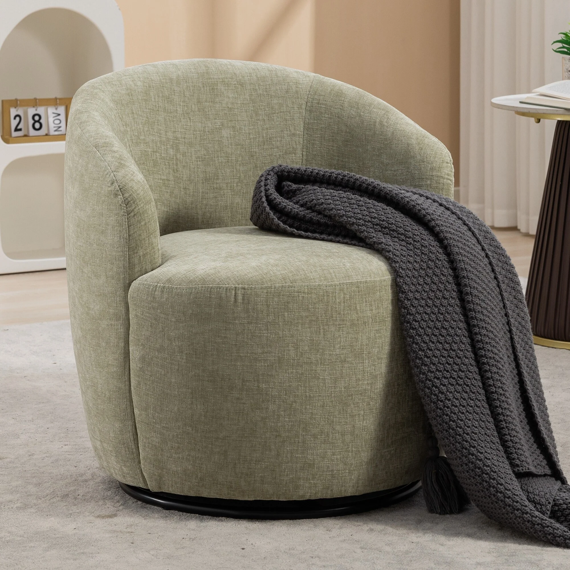 Chenille Fabric Swivel Accent Barrel Chair - 25.60 x 25.60 x 27.56