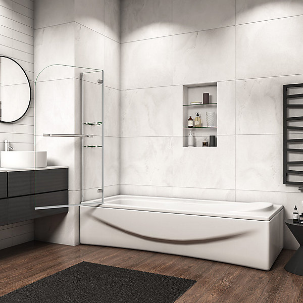 Pare baignoire 120x140cm écran Baignoire Pivotant Avec Les étagères