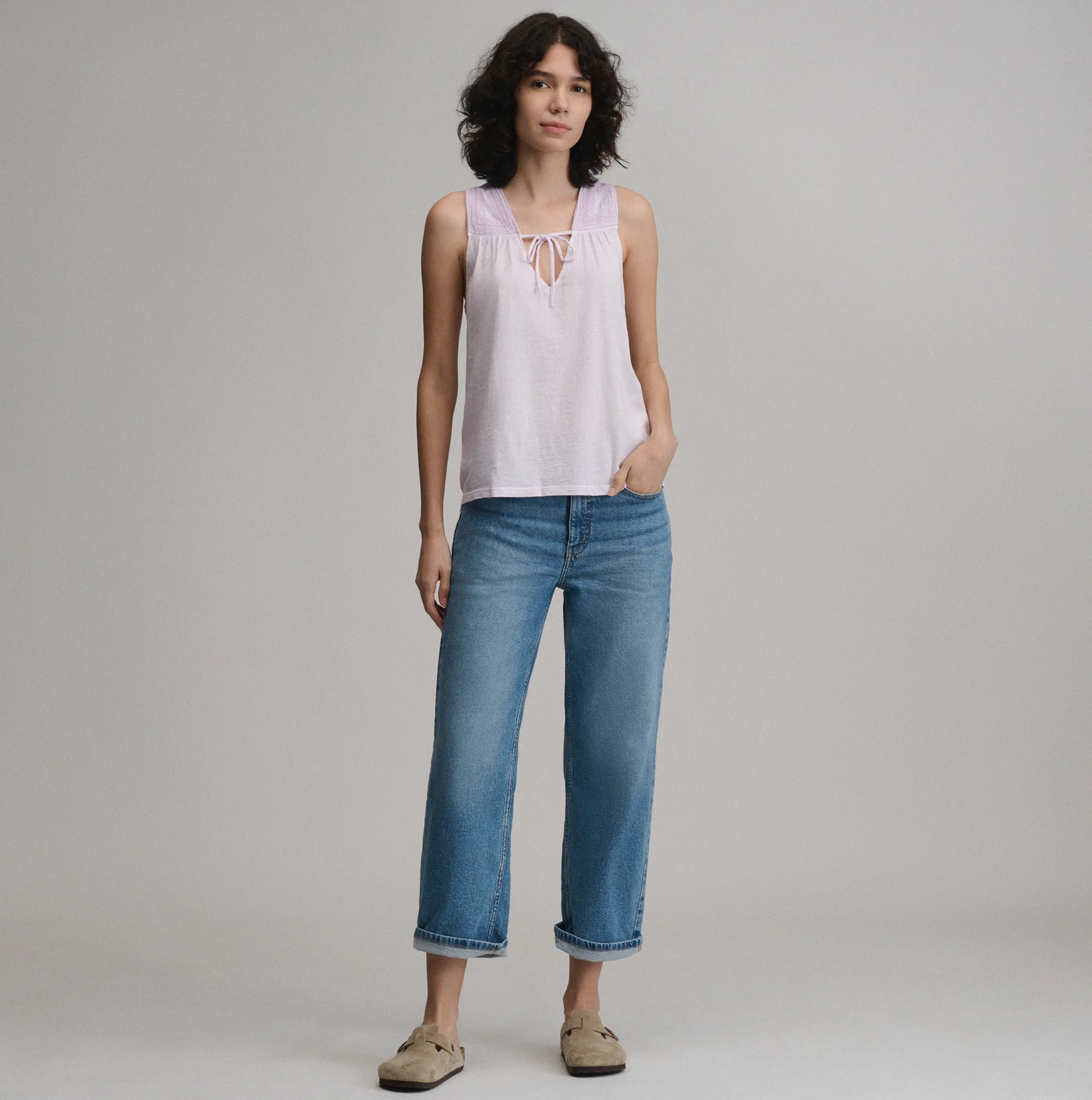 Women's Sunwashed Cotton Tie Front Tank