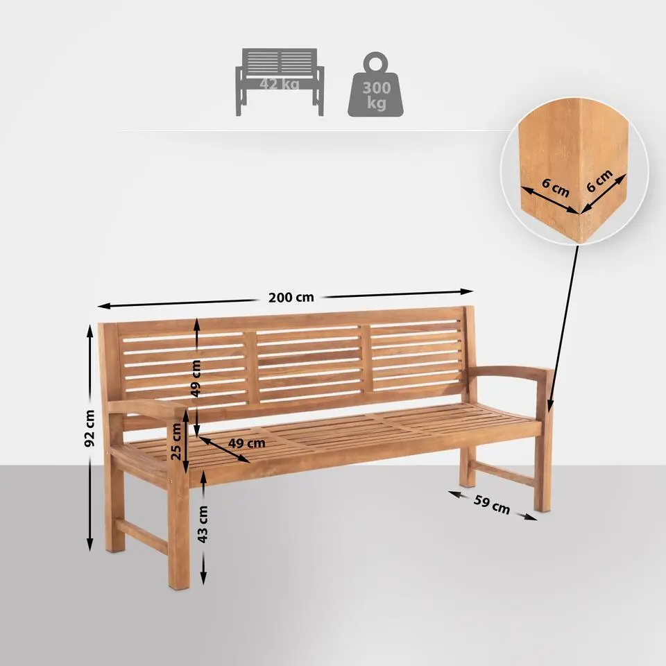 CLP Teakbank Halden 200 cm