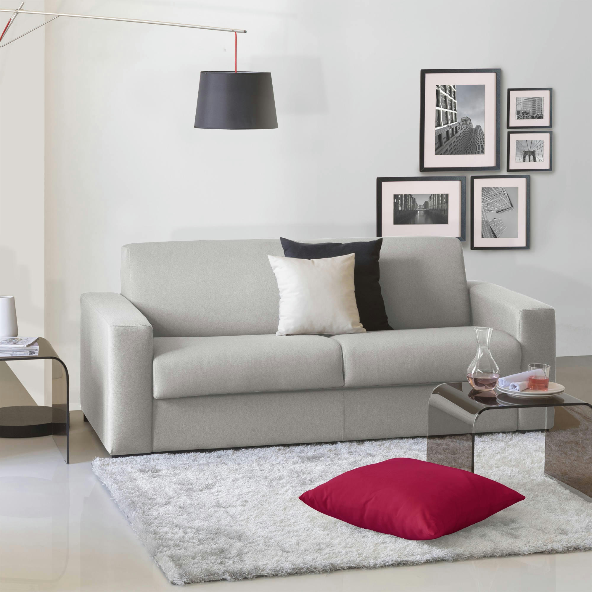 ALEIDA - Canapé lit 2 places en tissu gris