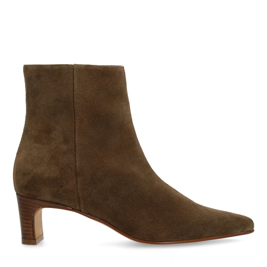Manfield Taupe suède enkellaarsjes met hak