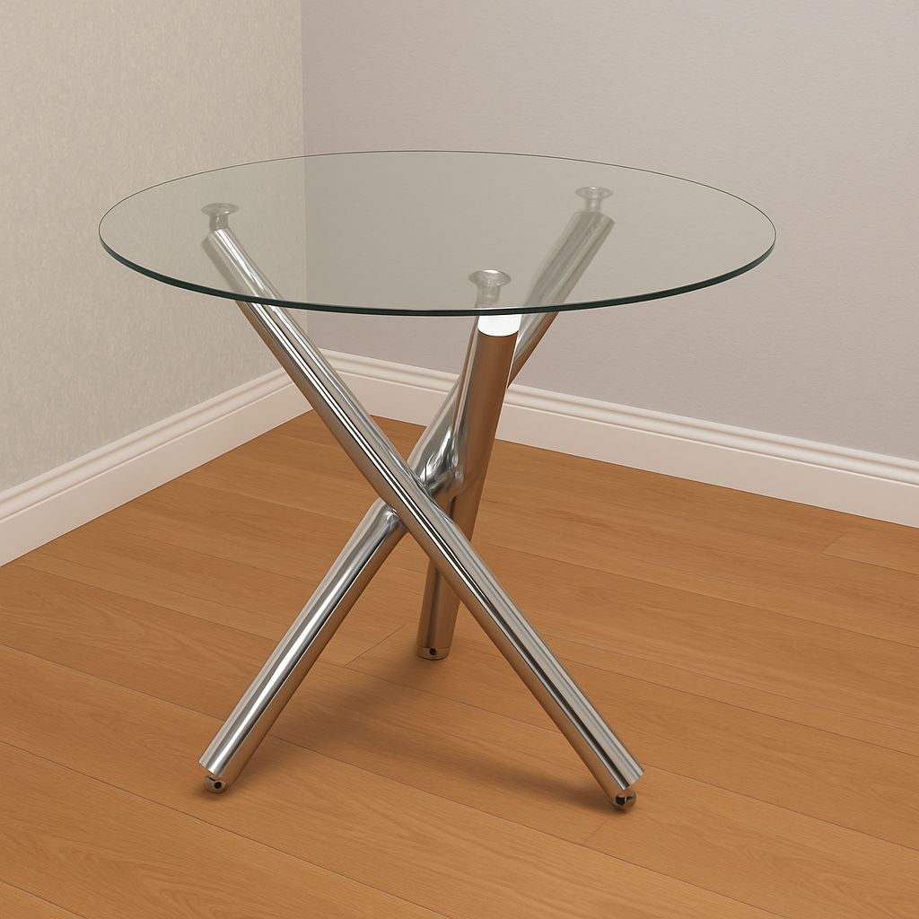 KOSY KOALA Dining Set With Round Clear Glass Table and 4 white plastic chairs