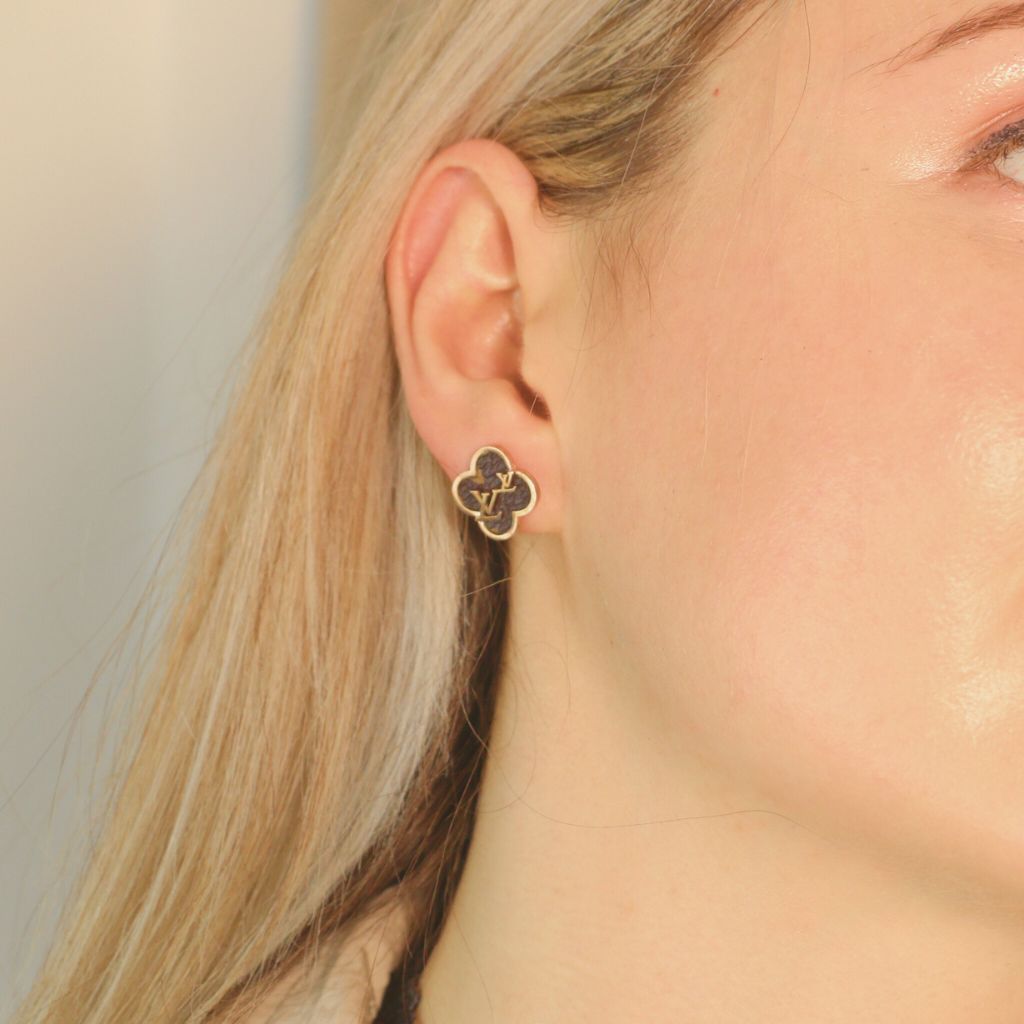The Colourful Aura Large Black Clover Elegant Rose Gold Plated Stud Earrings