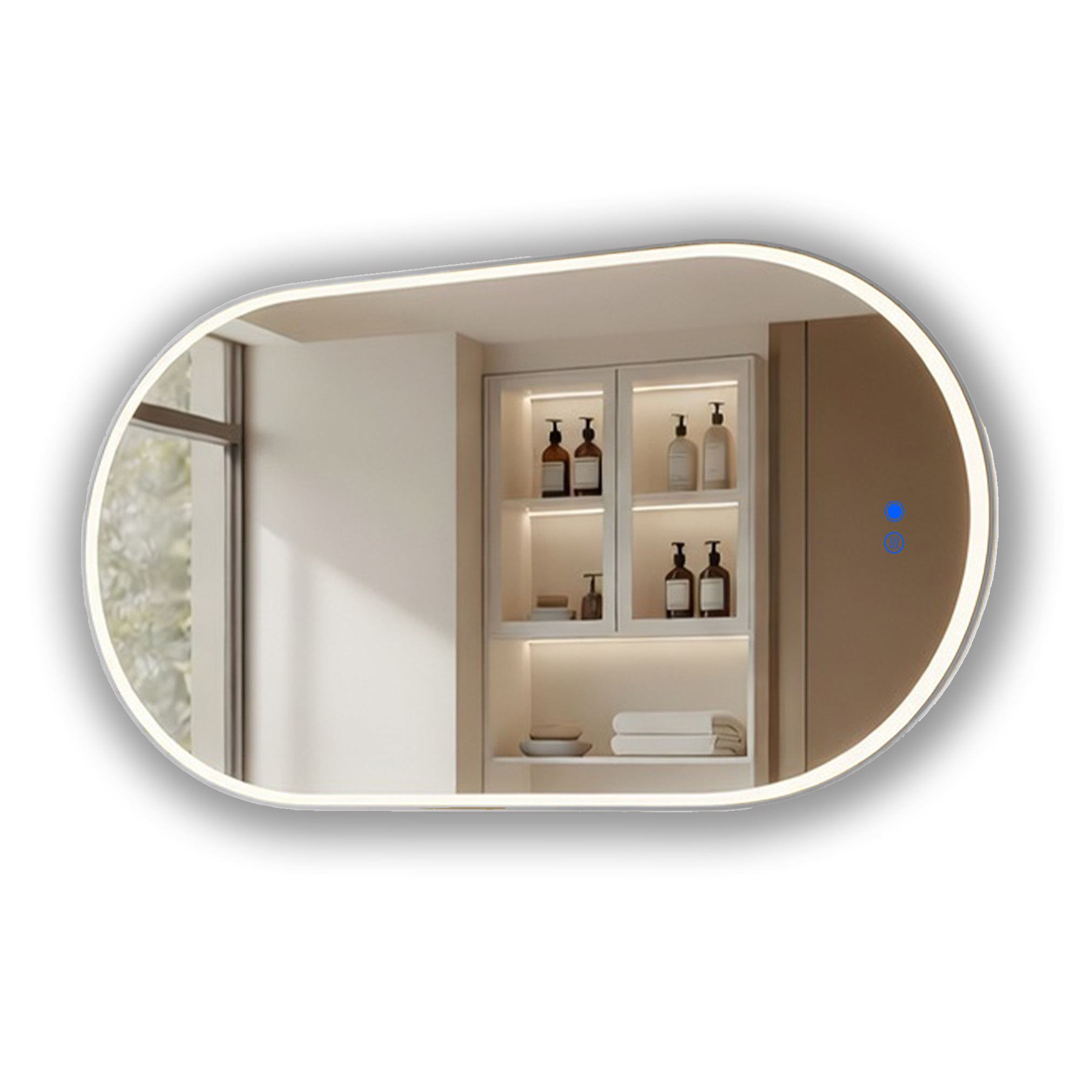 Lustro łazienkowe 50x100 srebro szczotkowane LED dotyk   mata owalne