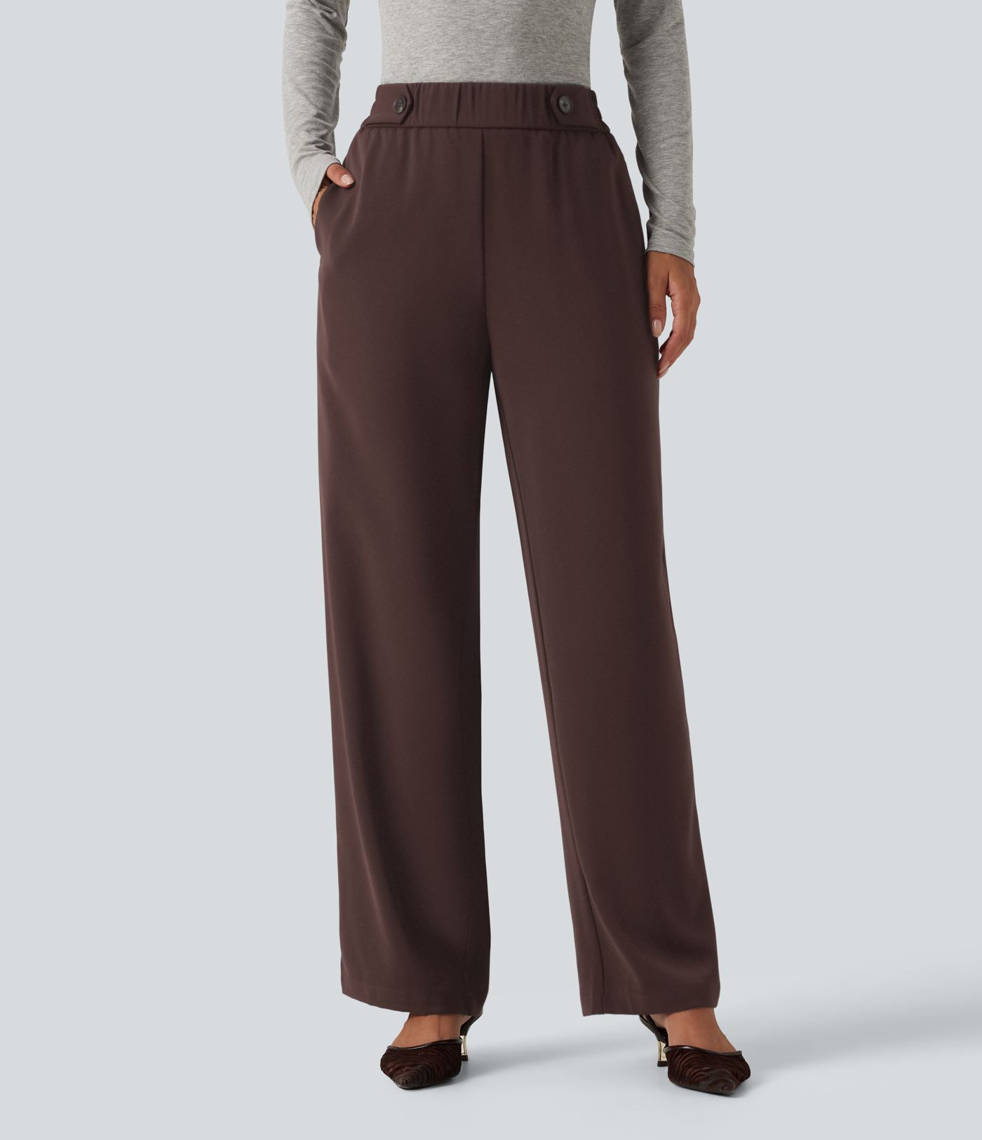 Pantalon de bureau taille haute coupe fuselée avec poches