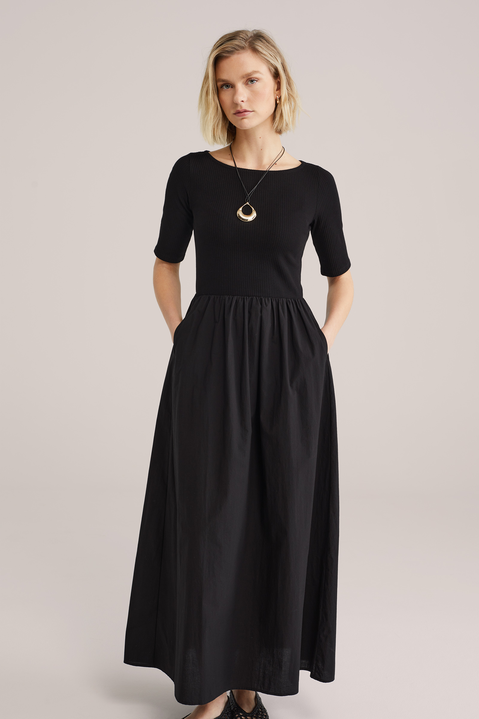 Dames Maxi jurk met top van ribstof