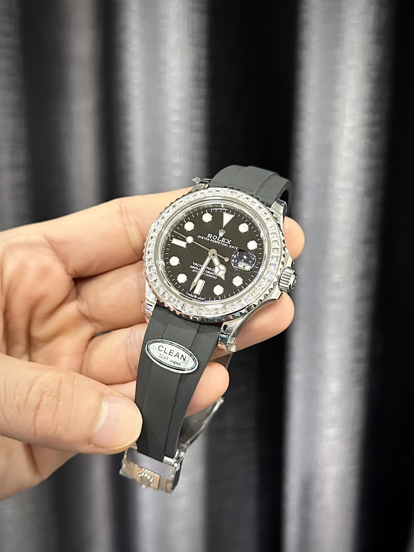 Rolex Yacht-Master 904L Steel Black Dial With Diamonds 40mm Oysterflex Super Clone