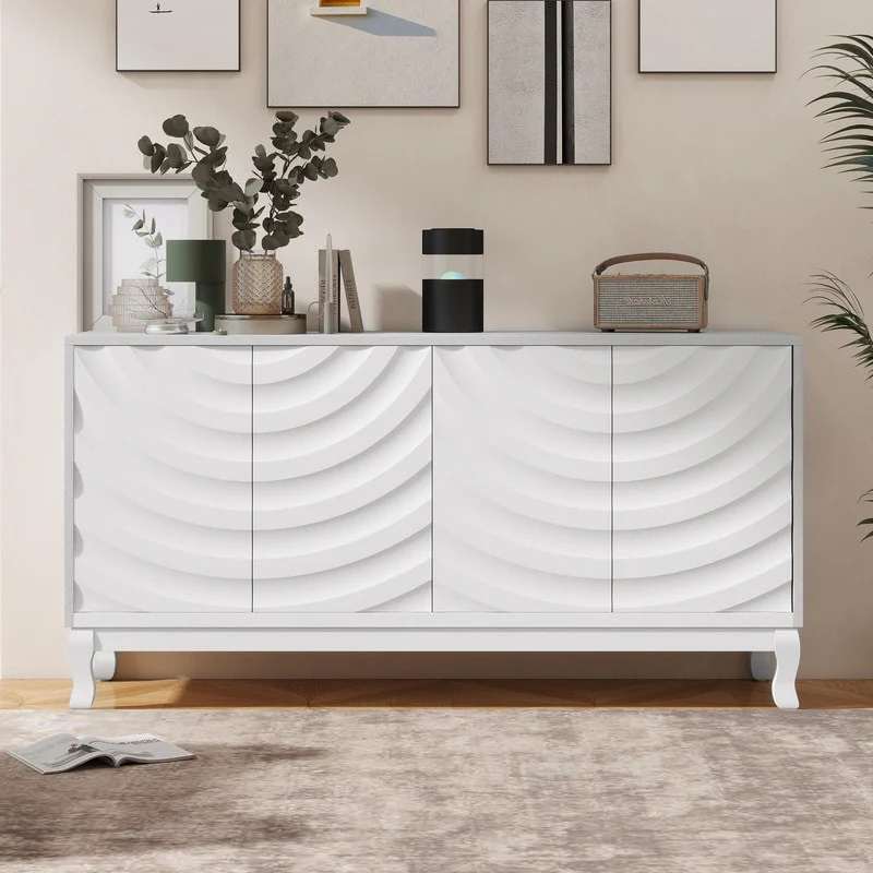 Elegant 59.84 Sideboard with Wavy Pattern Doors and 4-Door for Stylish Home Storage Solutions