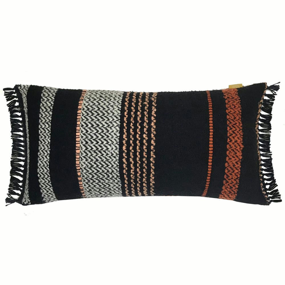 BERBER - Coussin noir et orange 37x70