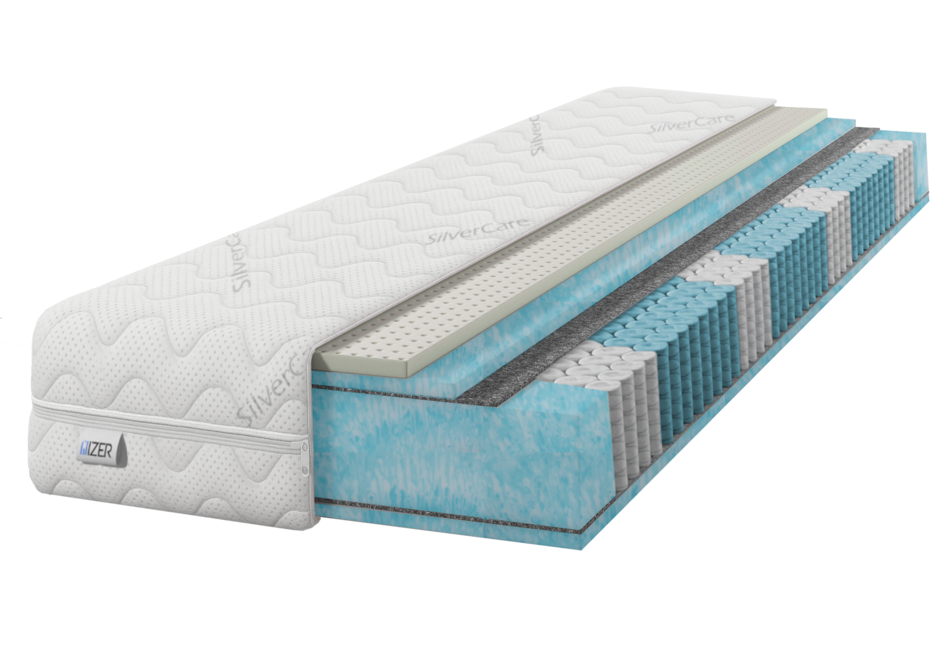 Materac 70x190 sprężynowy Multipocket Lateks Aqua SilverCare H2 22cm