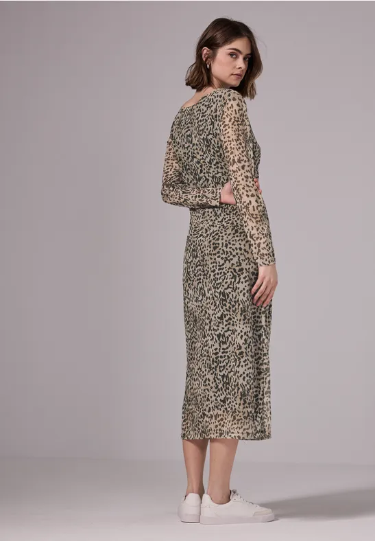 Mesh-Kleid mit Leo-Print