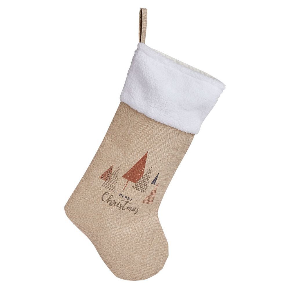 Chaussette de No&euml;l marron et blanche H44cm