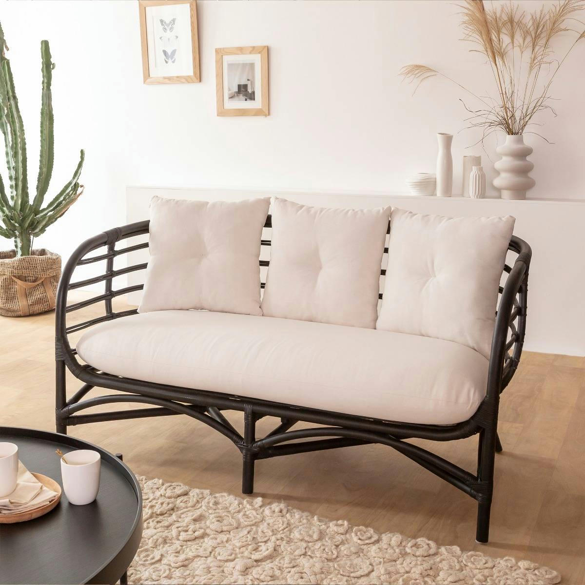 ANISSA - Canapé en rotin noir 145 cm