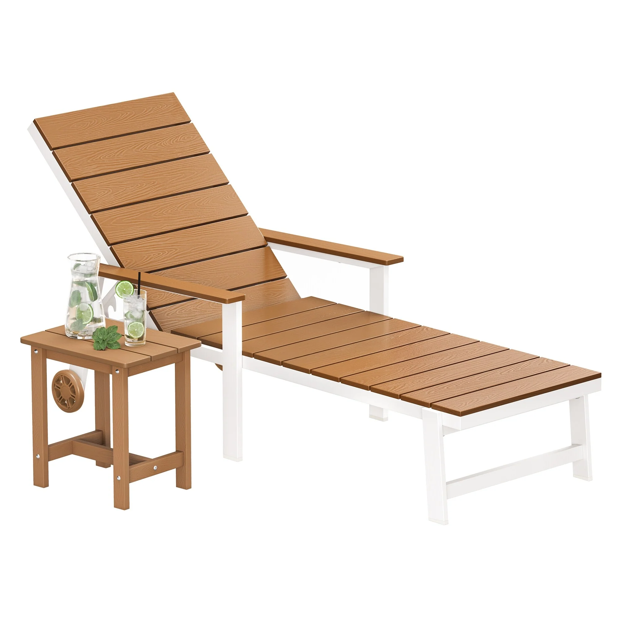 2-Piece Set Outdoor Lounge Chair with HDPE Slats, Adjustable Positions & Wheels — All-Weather Aluminum Frame