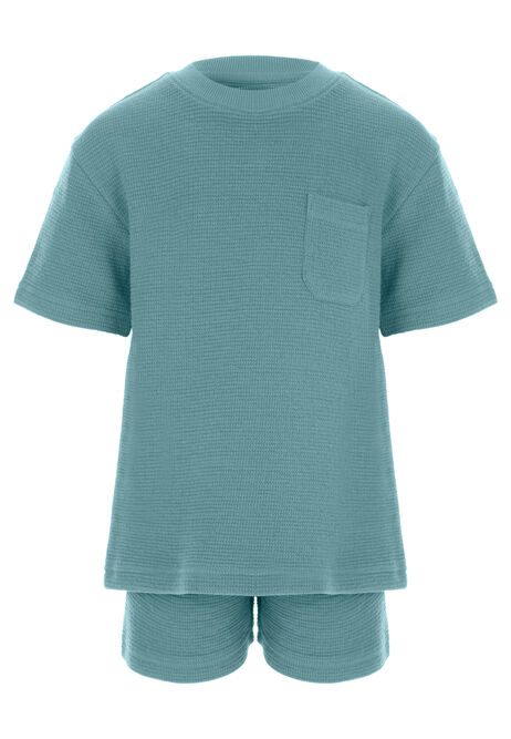 Younger Boys Teal Textured T-Shirt & Shorts Set