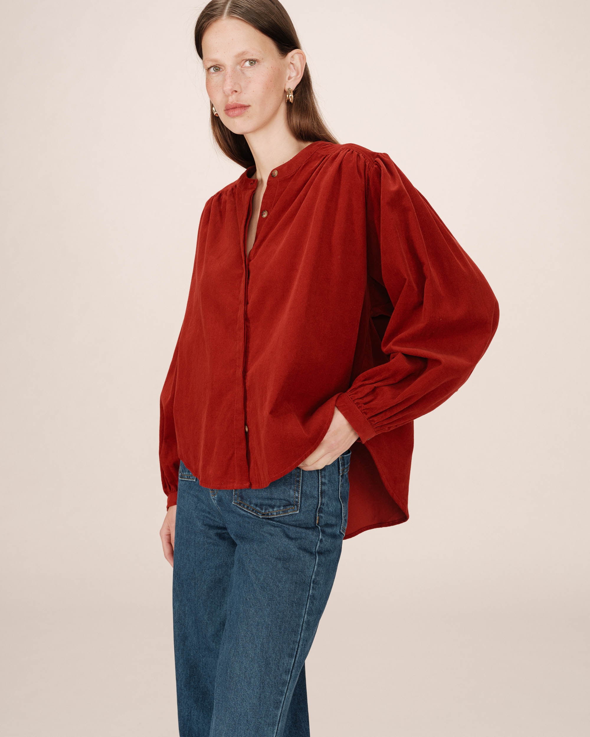 Blouse oversize velours terracotta Suri