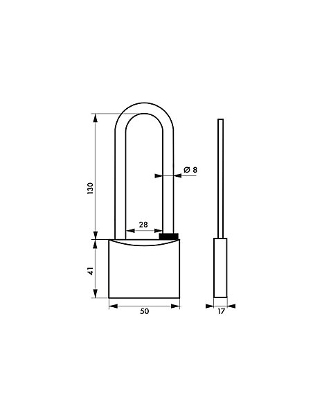 Cadenas à clé Type 1, extérieur, laiton chromé, anse haute, 50mm, 2 clés - THIRARD