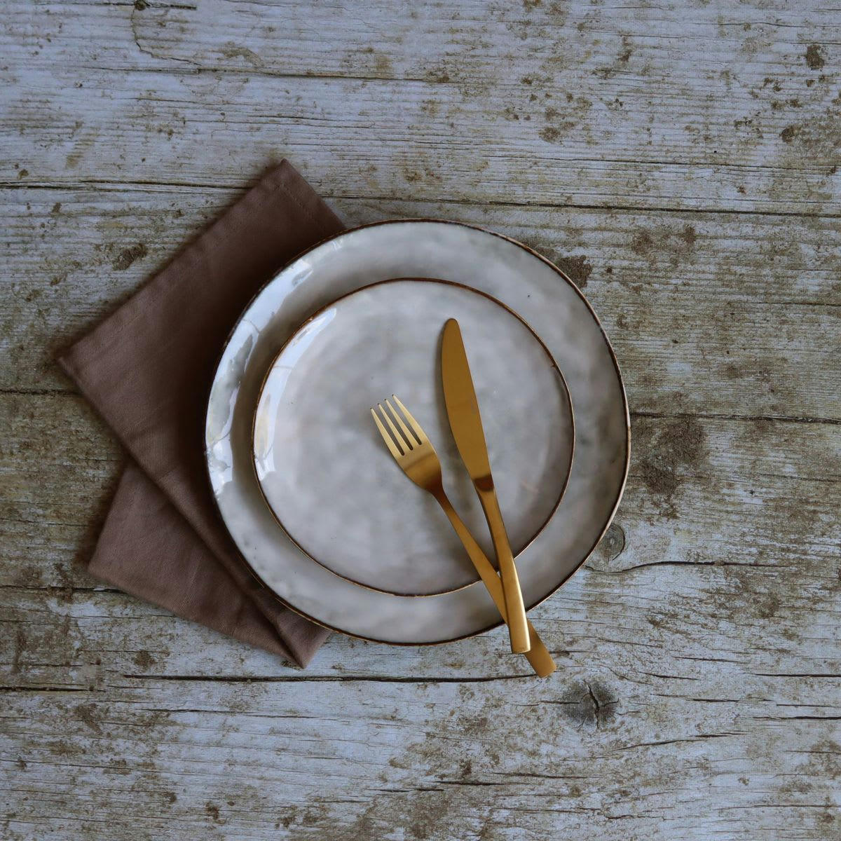 BORAL - Lot de 6 assiettes desserts en grès gris 20,5cm