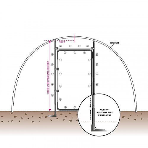 Kit porte adaptable pour serre de H min 1,80 m - max 2 m, Barre de seuil Aucune, Diamètre de votre arceau 40 mm