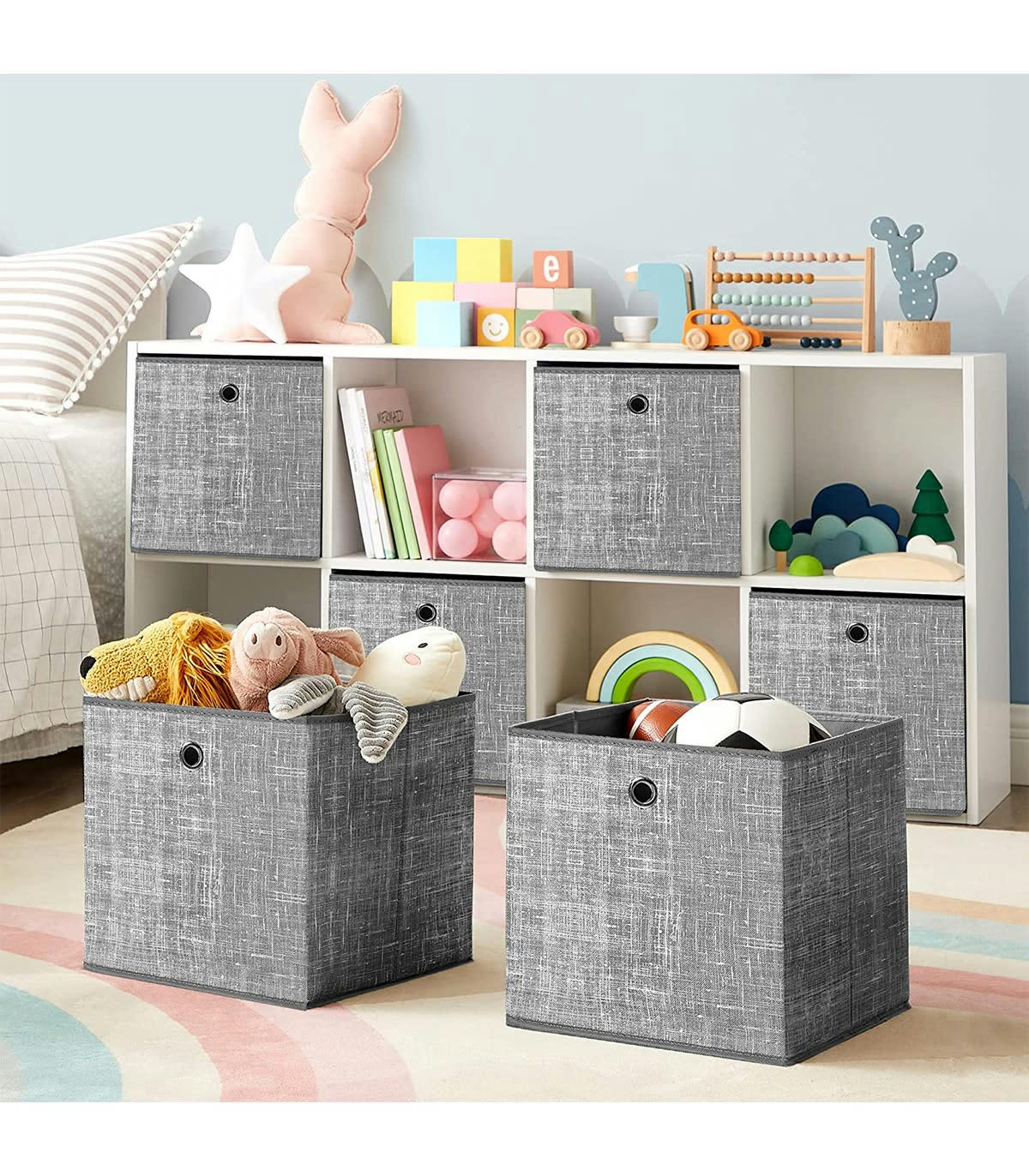 - Lot de 6 cubes de rangement pliables gris en tissu non tissés - H30 cm