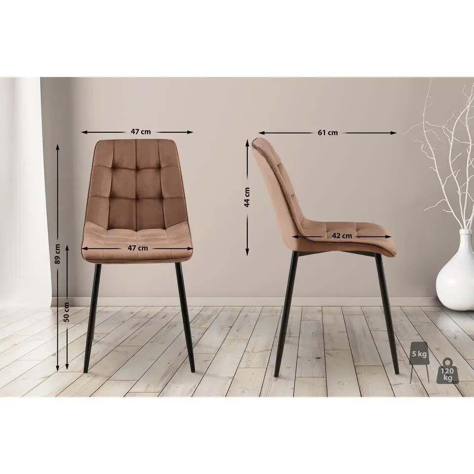 CLP Eetkamerstoel Gifford mat zwart Frame - Fluweel - bruin