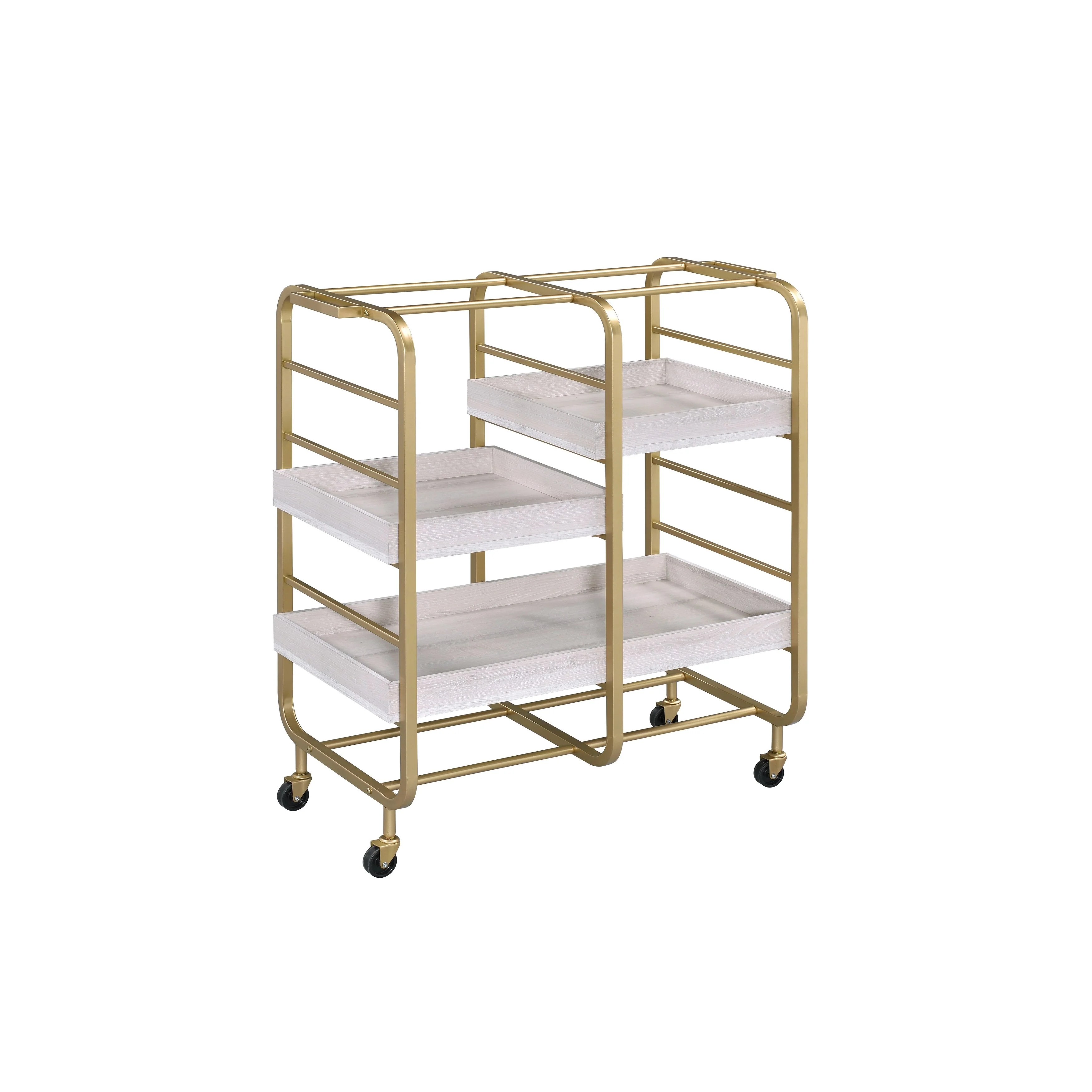Vorrik Gold & White Washed Finish Serving Cart(no include stool)