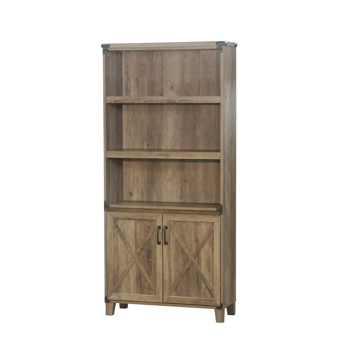 Oxford Farmhouse Rustic Oak 2-Door Bookcase - 12W x 30.7D x 67.4H
