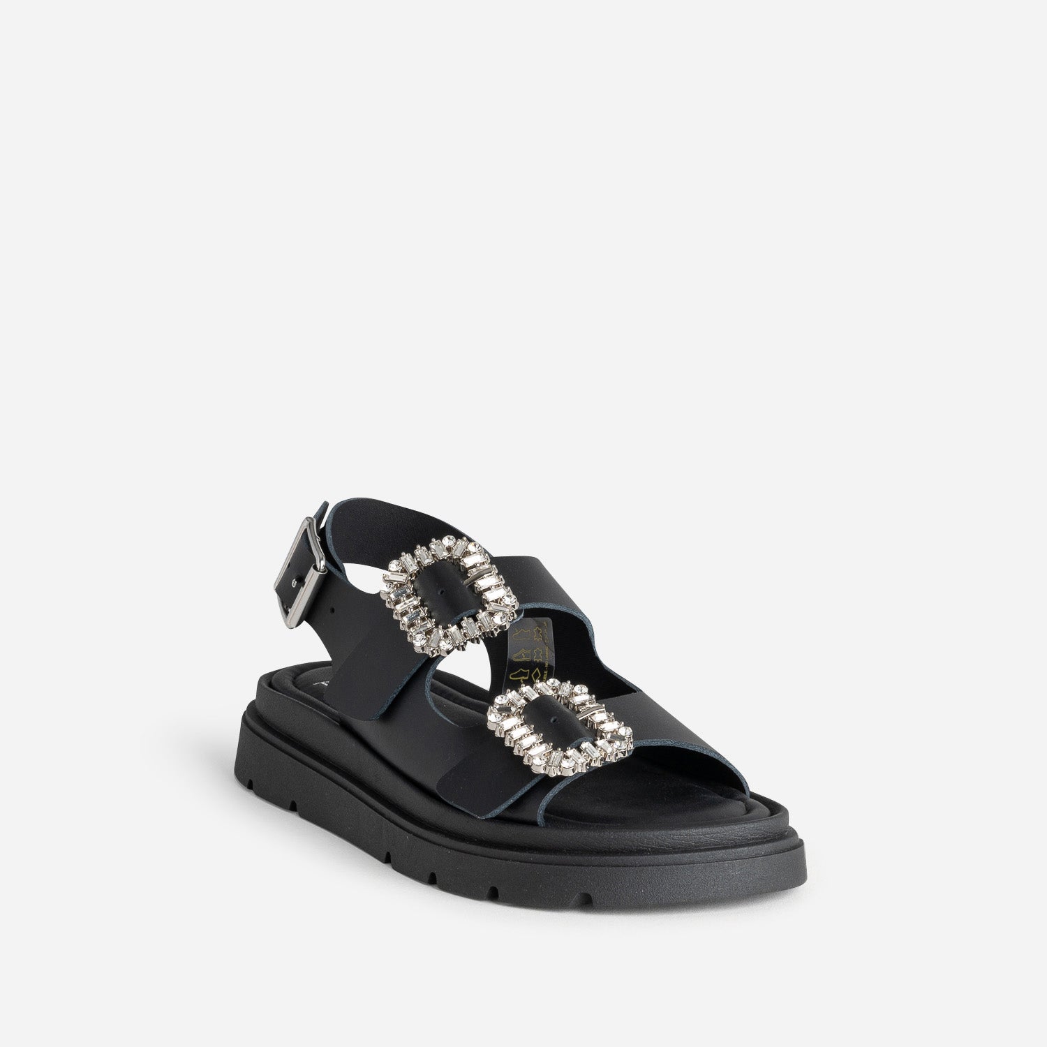 Sandale TEXTO noire cuir boucles strass
