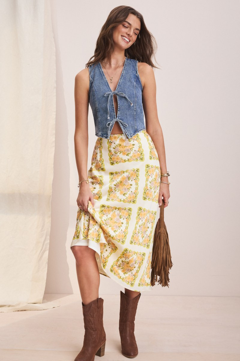 Alyson Floral Satin Midi Skirt