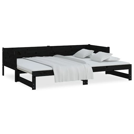 NNEVL Pull-out Day Bed Black Solid Wood Pine 2x(92x187) cm