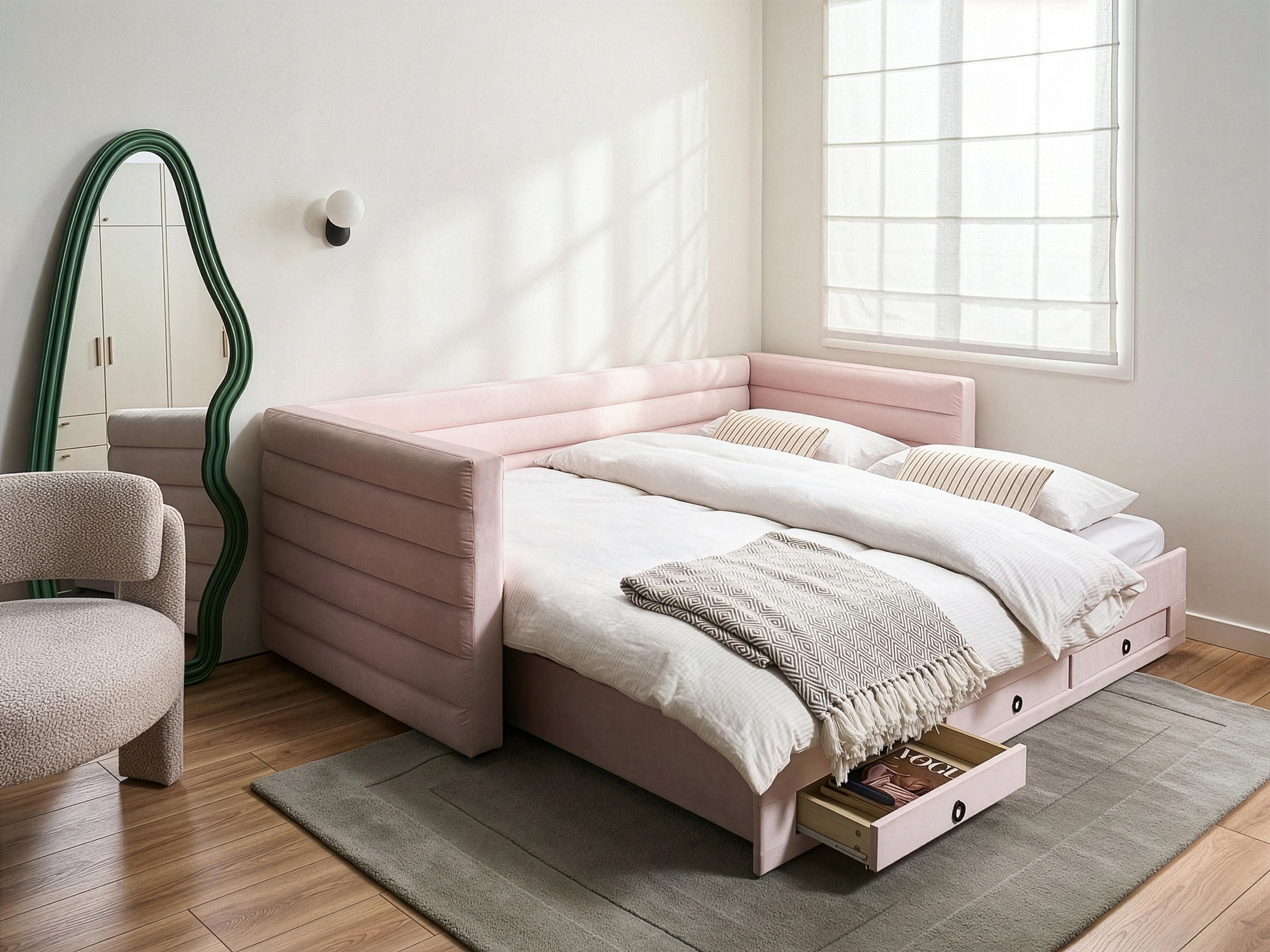 Daybed with Storage Velvet MEUDON 90 x 200 cm (EU Single) Pastel Pink