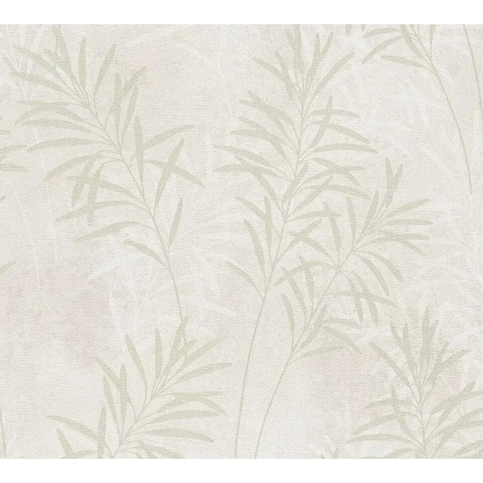 A.S. Cr&eacute;ation behang bladeren cr&egrave;me, groen en metallic - 53 cm x 10.05 m