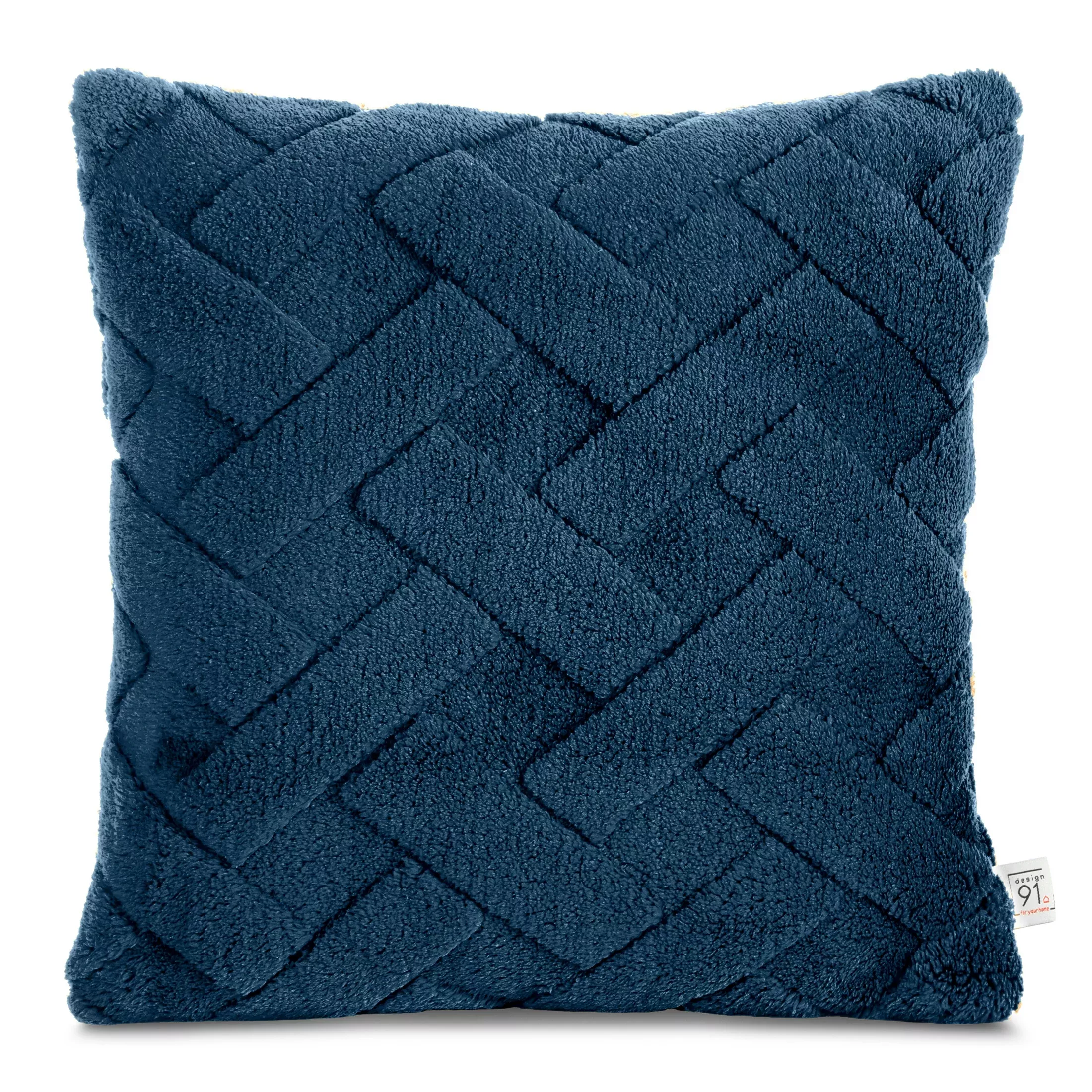 Poszewka na poduszkę 45x45 cm granatowa z miękkiego pluszu zdobiona wypukłym wzorem CARO DESIGN 91